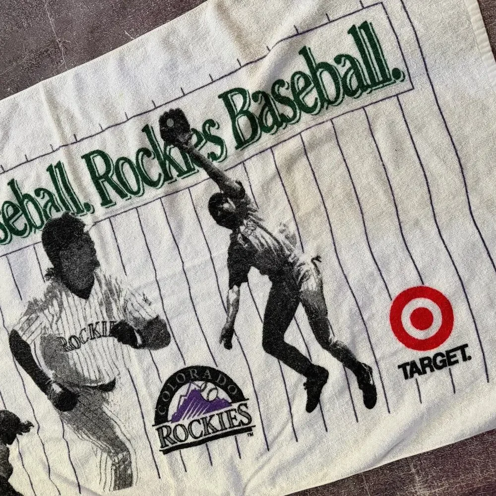 Men's Vintage 90's MLB Sherry Colorado Rockies Baseball White Purple Beach Towel